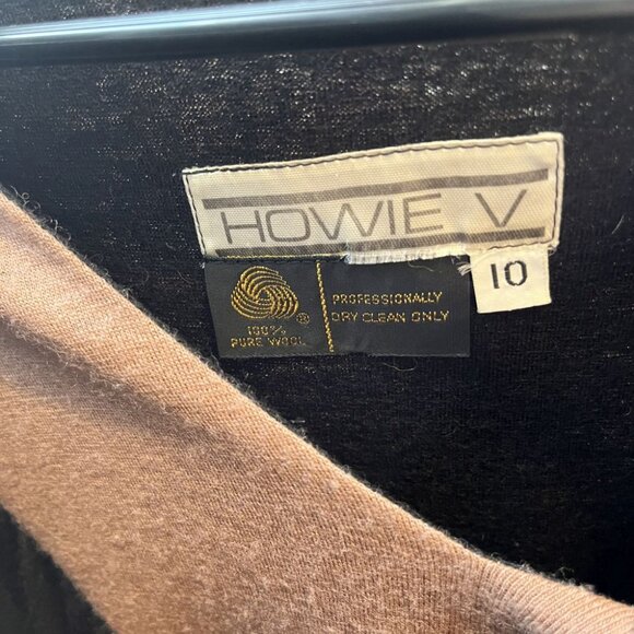 vintage 80s dress knit wool jersey black brown futuristic space age midi M - Picture 9 of 9